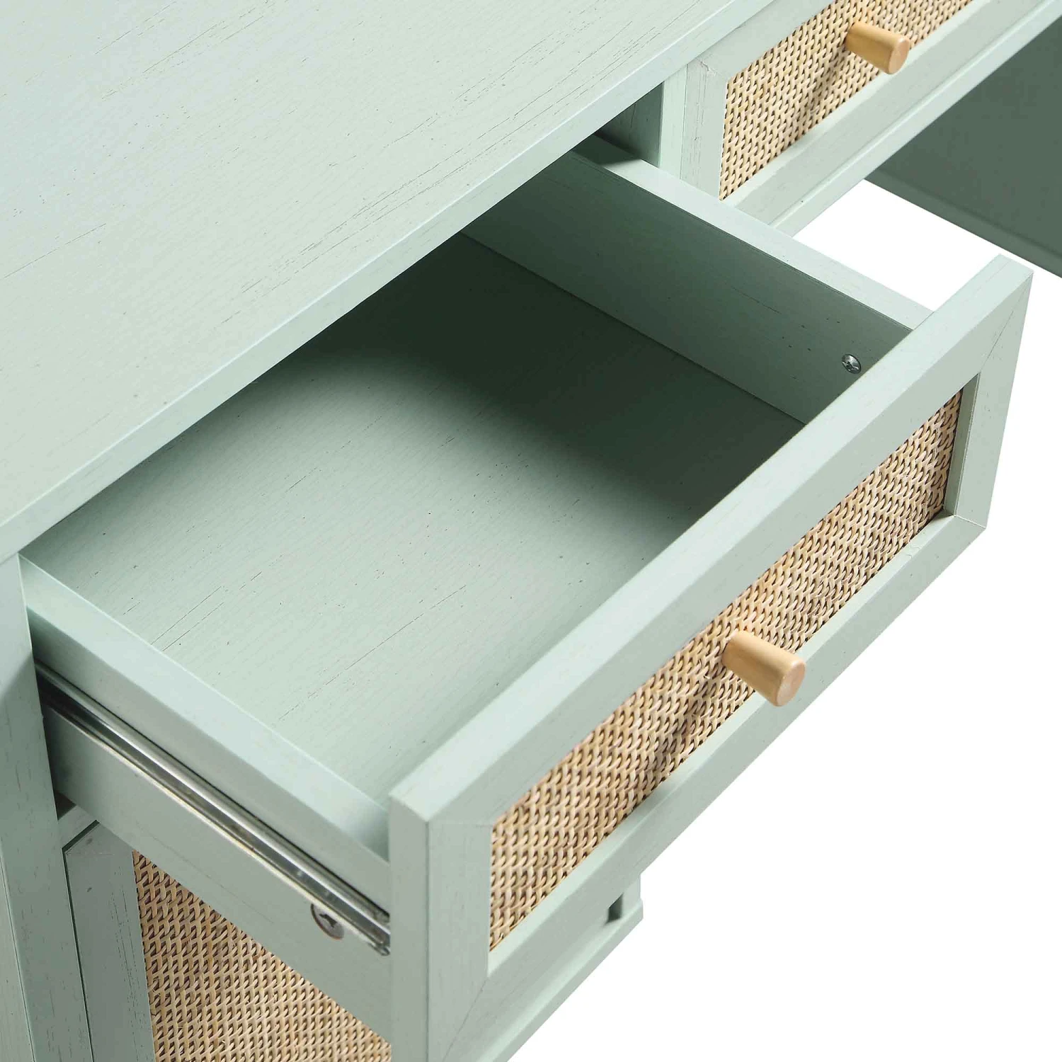 Frances Woven Rattan 3-Drawer Desk, Mint 16 Frances Woven Rattan 3-Drawer Desk, Mint - Image 14