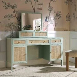 Frances Woven Rattan 3-Drawer Desk, Mint 21 Frances Woven Rattan 3-Drawer Desk, Mint -FINZ Furniture Shop FT DESK 02 SAGE scene3