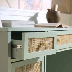Frances Woven Rattan 3-Drawer Desk, Mint 20 Frances Woven Rattan 3-Drawer Desk, Mint -FINZ Furniture Shop FT DESK 02 SAGE scene4