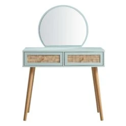 Frances Woven Rattan Dressing Table With Mirror, Mint -FINZ Furniture Shop FT DRTA 01 SAGE WB1