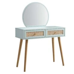 Frances Woven Rattan Dressing Table With Mirror, Mint -FINZ Furniture Shop FT DRTA 01 SAGE WB2
