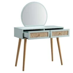 Frances Woven Rattan Dressing Table With Mirror, Mint -FINZ Furniture Shop FT DRTA 01 SAGE WB3