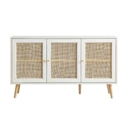 Frances Woven Rattan 3-Door Sideboard, White 15 Frances Woven Rattan 3-Door Sideboard, White -FINZ Furniture Shop FT SB 001 WHITE WB1
