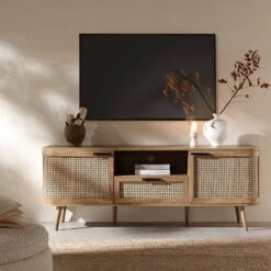 FINZ Furniture Shop 29 Izzy Curved Rattan 150cm TV Unit, Natural
