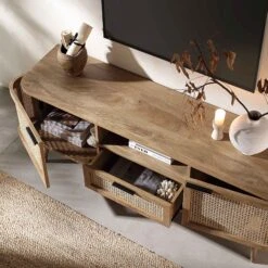 Izzy Curved Rattan 150cm TV Unit, Natural 20 Izzy Curved Rattan 150cm TV Unit, Natural -FINZ Furniture Shop FT TV 03 NAT scene2