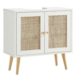 Frances Woven Rattan 2-Door Bathroom Undersink Unit, White 19 Frances Woven Rattan 2-Door Bathroom Undersink Unit, White -FINZ Furniture Shop FT UDS 01 WHITE WB1