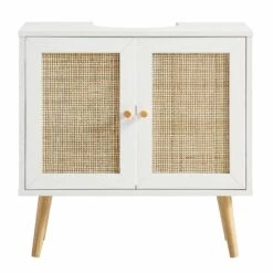Frances Woven Rattan 2-Door Bathroom Undersink Unit, White 20 Frances Woven Rattan 2-Door Bathroom Undersink Unit, White -FINZ Furniture Shop FT UDS 01 WHITE WB2