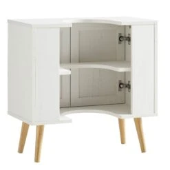 Frances Woven Rattan 2-Door Bathroom Undersink Unit, White 22 Frances Woven Rattan 2-Door Bathroom Undersink Unit, White -FINZ Furniture Shop FT UDS 01 WHITE WB4