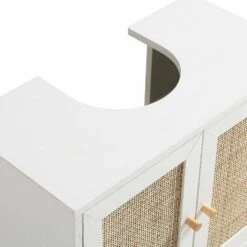 Frances Woven Rattan 2-Door Bathroom Undersink Unit, White 24 Frances Woven Rattan 2-Door Bathroom Undersink Unit, White -FINZ Furniture Shop FT UDS 01 WHITE detail1