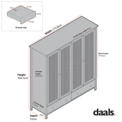 Frances Rattan 4-Door Wardrobe With 2 Drawers, Natural 17 Frances Rattan 4-Door Wardrobe With 2 Drawers, Natural -FINZ Furniture Shop FT WARD 04