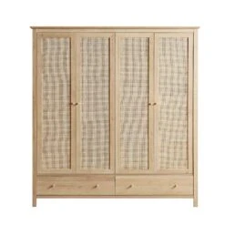 Frances Rattan 4-Door Wardrobe With 2 Drawers, Natural 16 Frances Rattan 4-Door Wardrobe With 2 Drawers, Natural -FINZ Furniture Shop FT WARD 04 NAT WB1