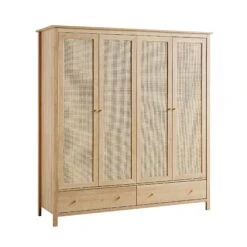 Frances Rattan 4-Door Wardrobe With 2 Drawers, Natural 18 Frances Rattan 4-Door Wardrobe With 2 Drawers, Natural -FINZ Furniture Shop FT WARD 04 NAT WB2