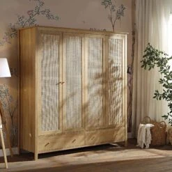 Frances Rattan 4-Door Wardrobe With 2 Drawers, Natural 15 Frances Rattan 4-Door Wardrobe With 2 Drawers, Natural -FINZ Furniture Shop FT WARD 04 NAT scene2