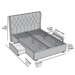 Weston Buttoned Wing Back Upholstered 2-Drawer Storage Bed (Grey Fabric) 25 Weston Buttoned Wing Back Upholstered 2-Drawer Storage Bed (Grey Fabric) -FINZ Furniture Shop Furniture Dimensions 3 JAH 03