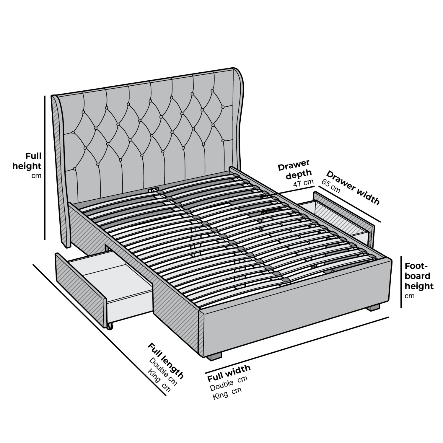 Weston Buttoned Wing Back Upholstered 2-Drawer Storage Bed (Grey Fabric) 14 Weston Buttoned Wing Back Upholstered 2-Drawer Storage Bed (Grey Fabric) - Image 12
