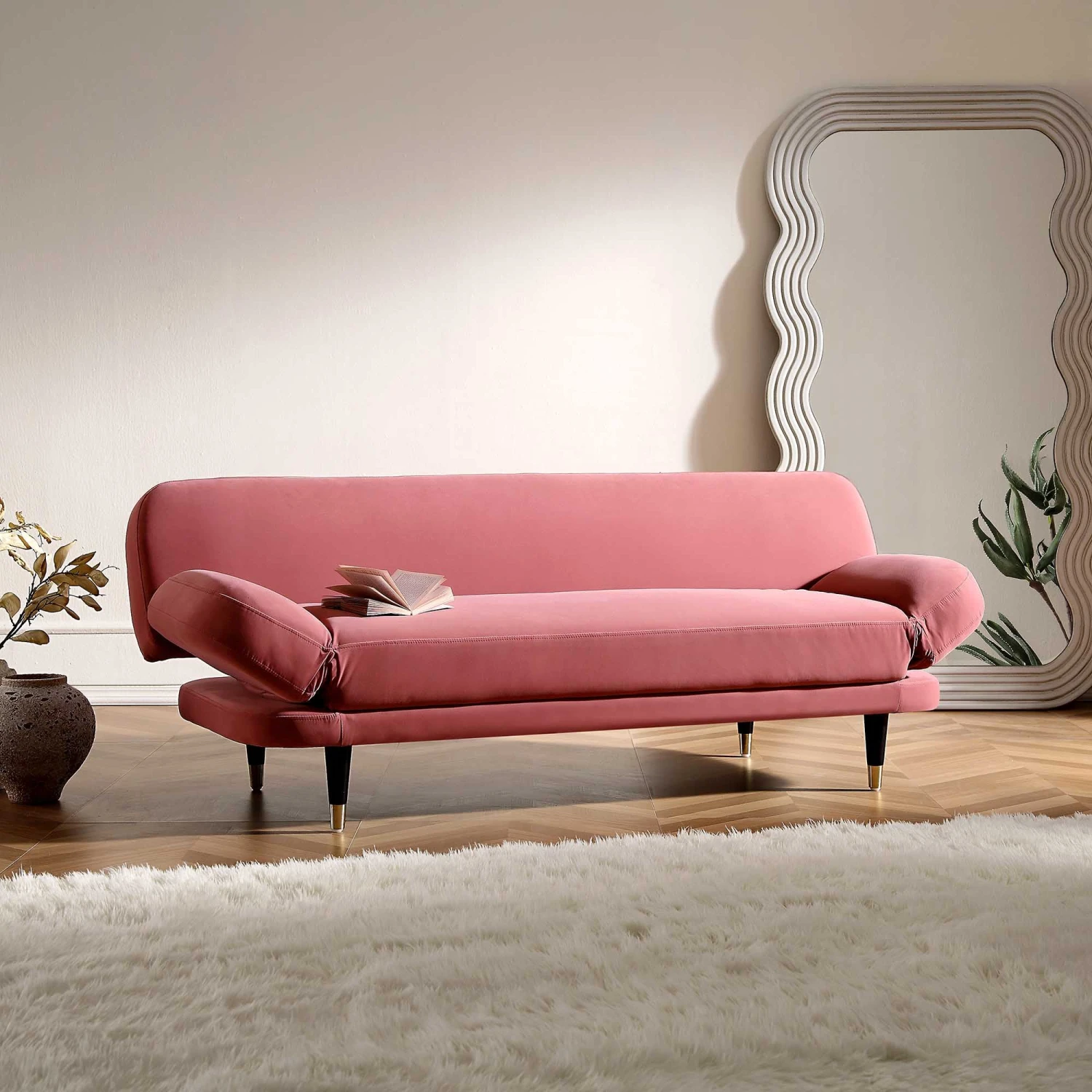 Solna 2-Seater Sofa Bed, Dusty Rose Velvet 3 Solna 2-Seater Sofa Bed, Dusty Rose Velvet