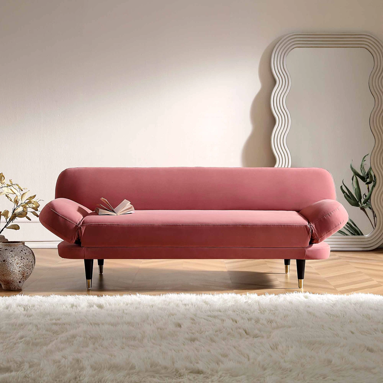 Solna 2-Seater Sofa Bed, Dusty Rose Velvet 4 Solna 2-Seater Sofa Bed, Dusty Rose Velvet - Image 2