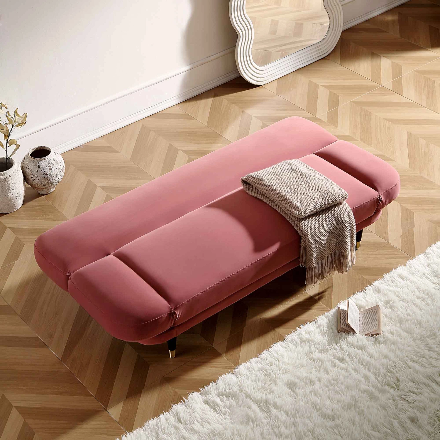 Solna 2-Seater Sofa Bed, Dusty Rose Velvet 5 Solna 2-Seater Sofa Bed, Dusty Rose Velvet - Image 3