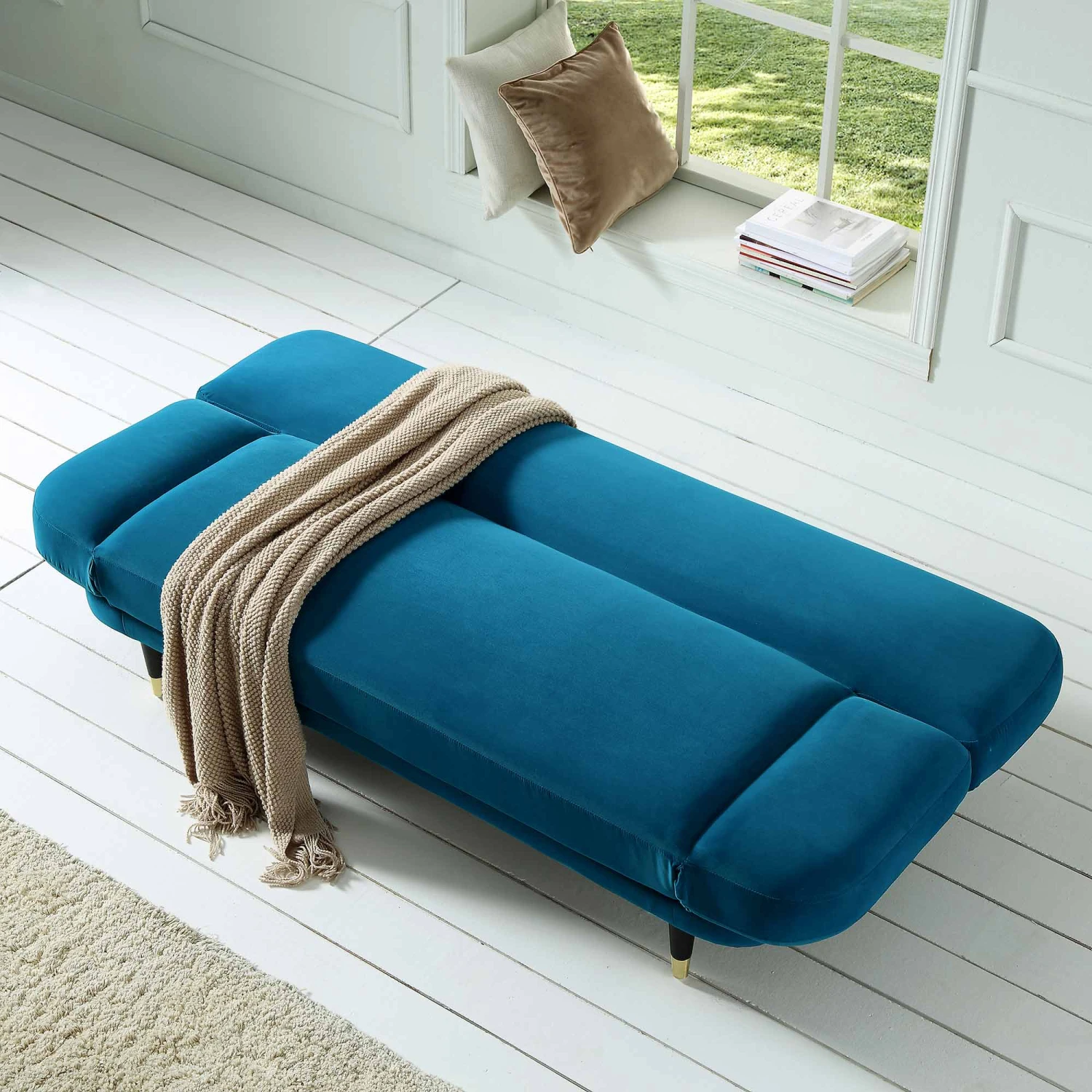 Solna 2-Seater Sofa Bed, Teal Velvet 5 Solna 2-Seater Sofa Bed, Teal Velvet - Image 3