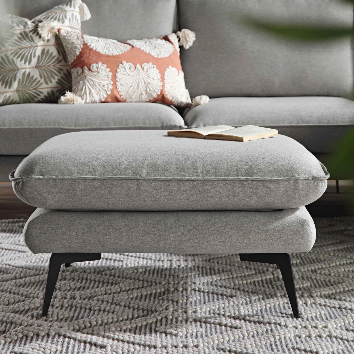 Obriel Grey Marl Fabric Footstool 4 Obriel Grey Marl Fabric Footstool - Image 2