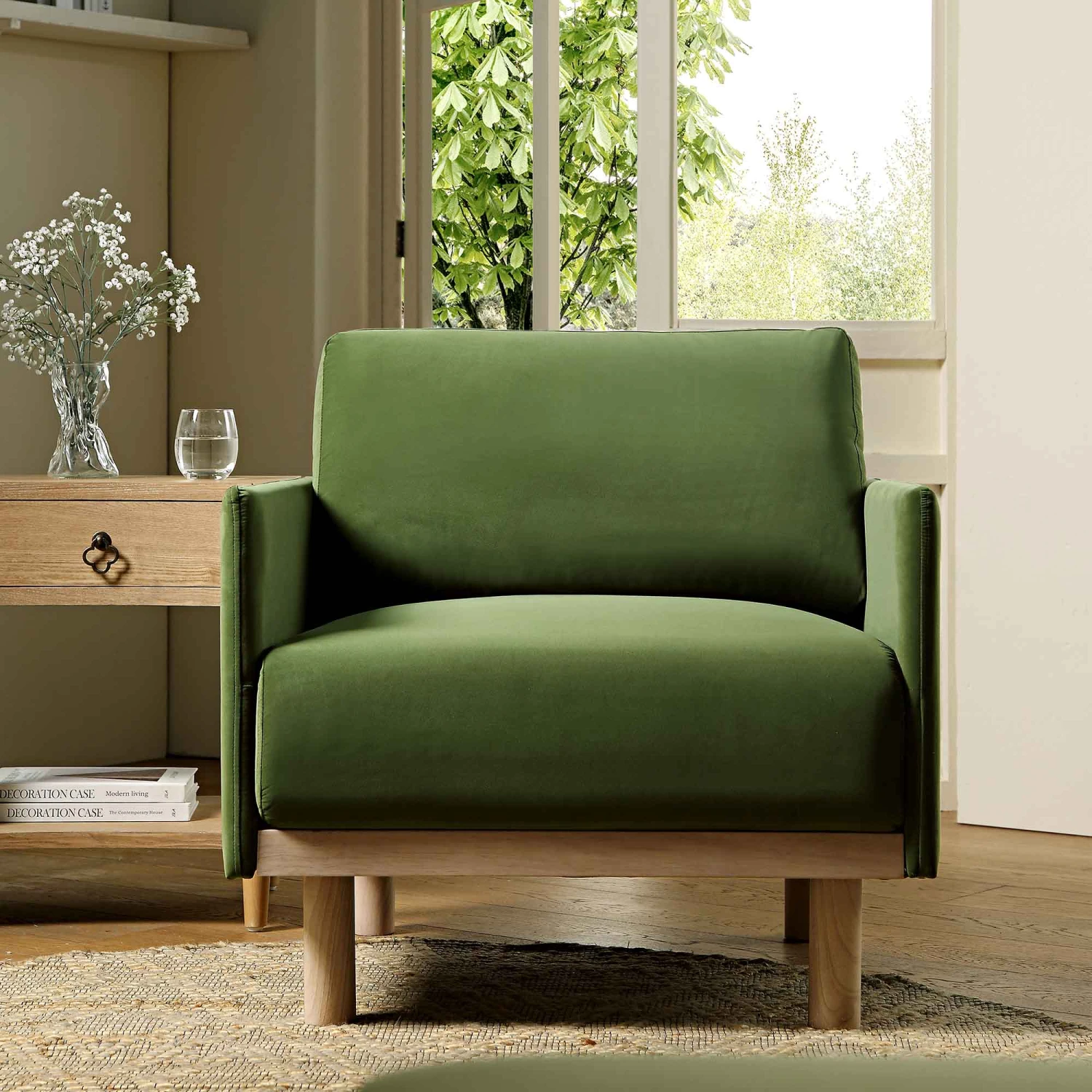 Timber Fern Green Velvet Armchair 4 Timber Fern Green Velvet Armchair - Image 2