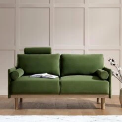 Timber Fern Green Velvet Sofa, 2-Seater