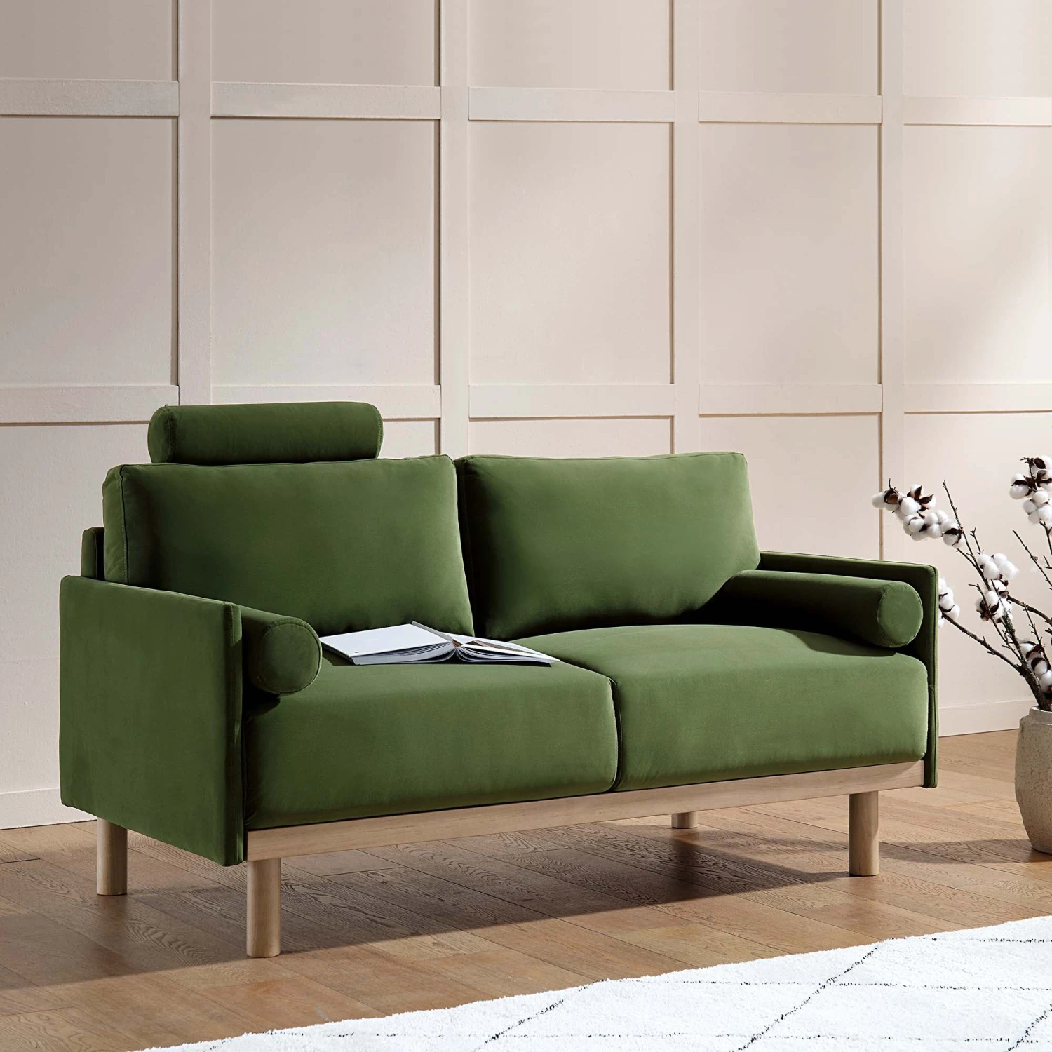 Timber Fern Green Velvet Sofa, 2-Seater 4 Timber Fern Green Velvet Sofa, 2-Seater - Image 2