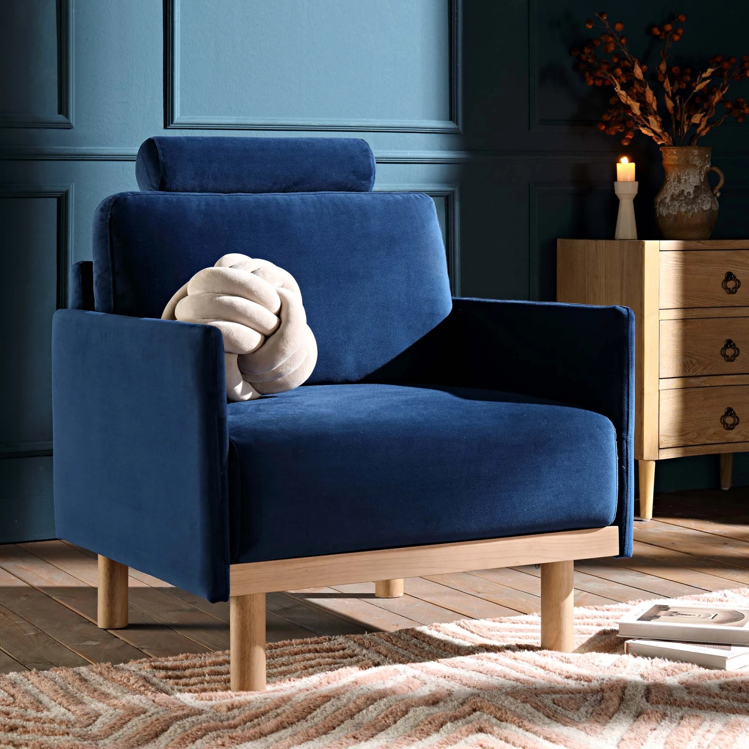Timber Navy Blue Velvet Armchair 3 Timber Navy Blue Velvet Armchair