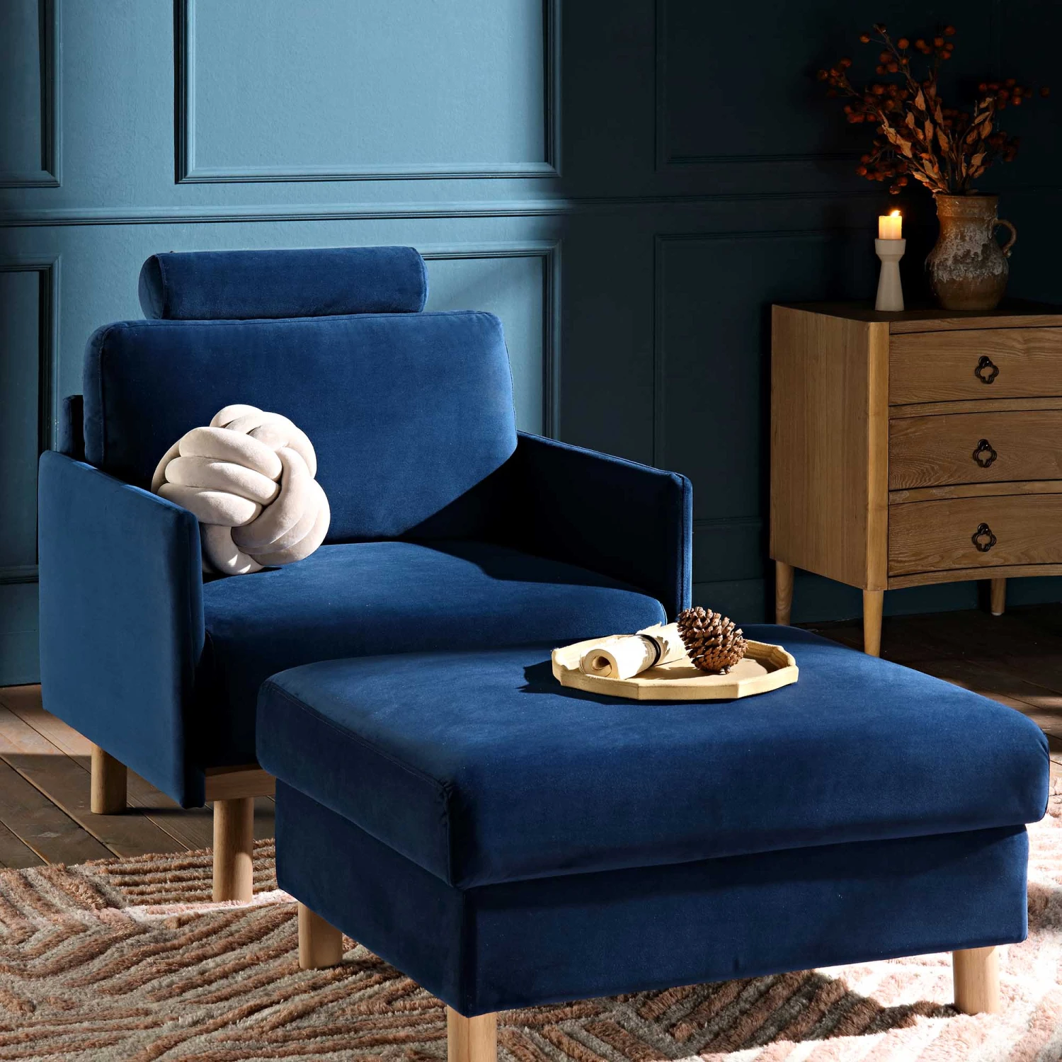 Timber Navy Blue Velvet Armchair 5 Timber Navy Blue Velvet Armchair - Image 3