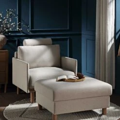 Timber Oatmeal Fabric Armchair -FINZ Furniture Shop GCSF 2348 OAT FAB 1ST scene2