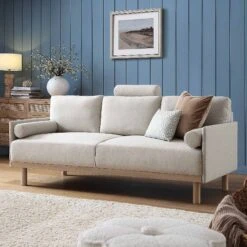 Timber Oatmeal Fabric Sofa, 3-Seater
