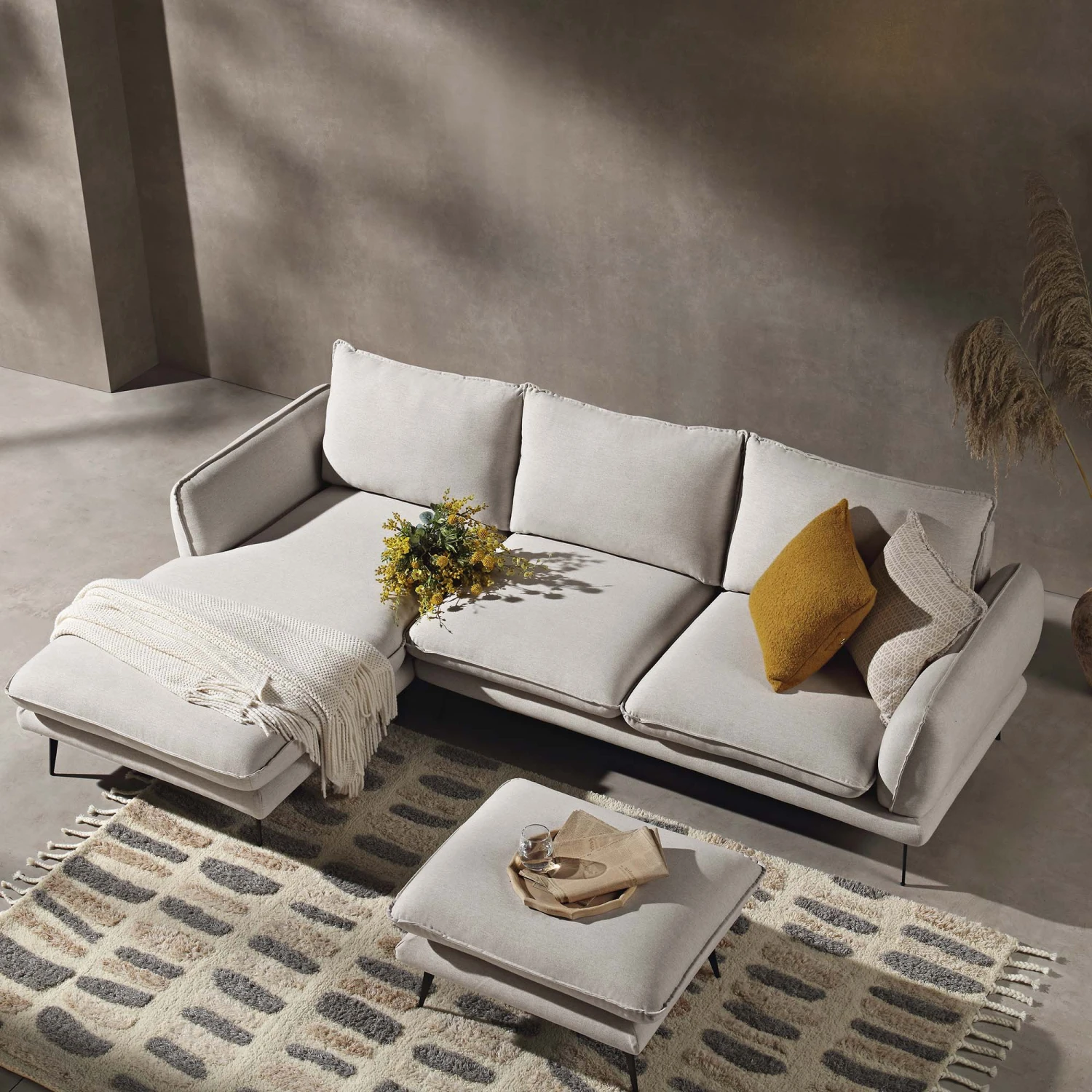 Obriel Oatmeal Fabric Sofa, Grande Chaise Sofa Left Hand 5 Obriel Oatmeal Fabric Sofa, Grande Chaise Sofa Left Hand - Image 3