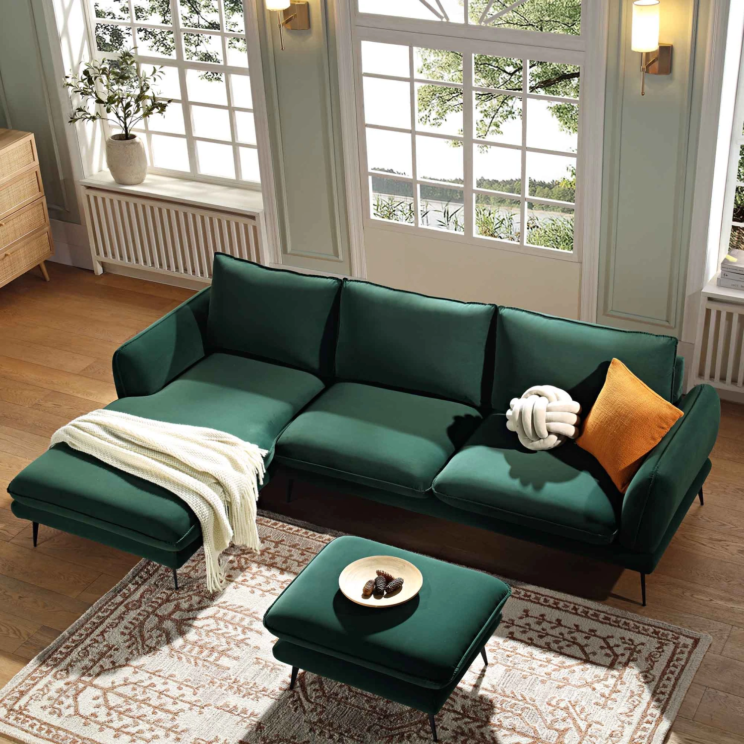 Obriel Forest Green Velvet Sofa, Grande Chaise Sofa Left Hand 4 Obriel Forest Green Velvet Sofa, Grande Chaise Sofa Left Hand - Image 2