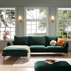 Obriel Forest Green Velvet Sofa, Grande Chaise Sofa Left Hand 15 Obriel Forest Green Velvet Sofa, Grande Chaise Sofa Left Hand -FINZ Furniture Shop GCSF 2400 PINE VEL LEFT scene2