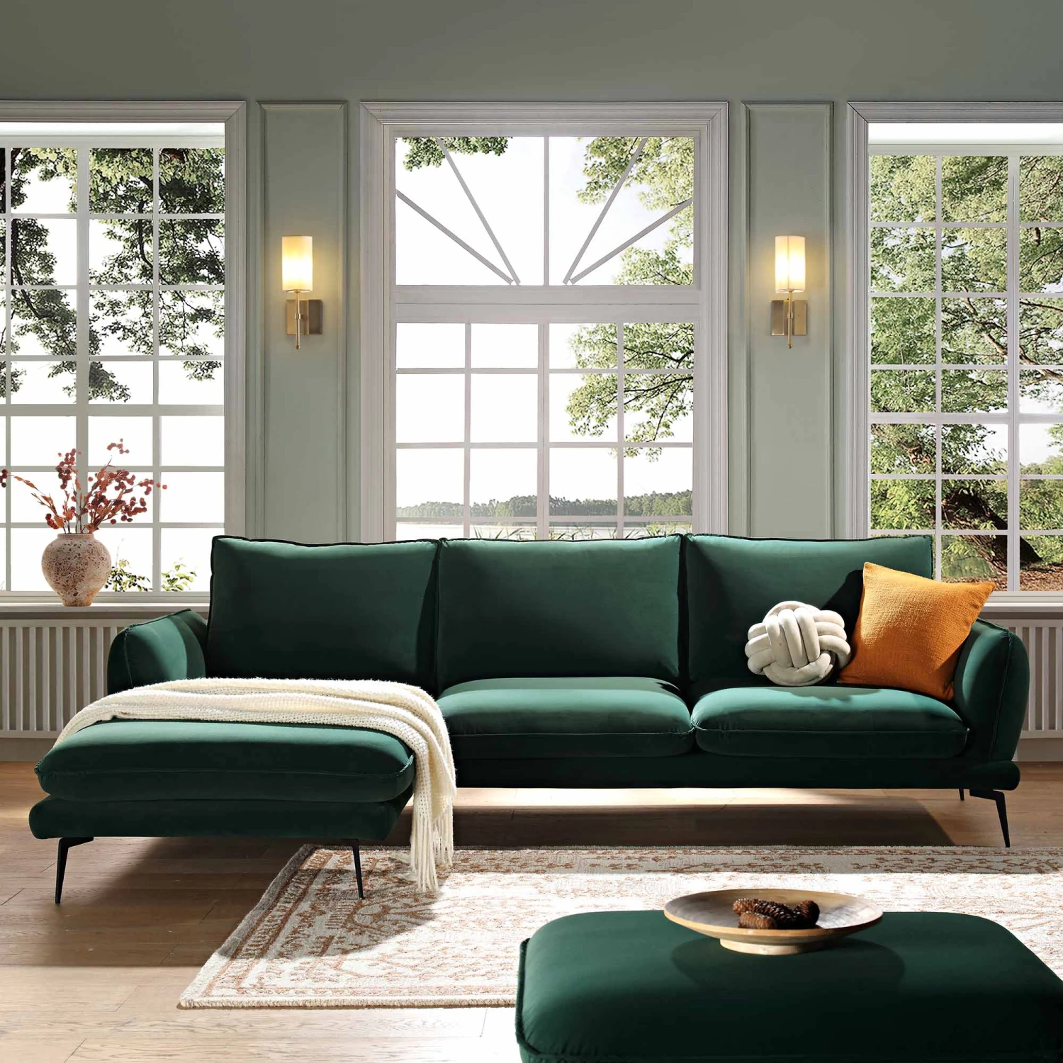 Obriel Forest Green Velvet Sofa, Grande Chaise Sofa Left Hand 5 Obriel Forest Green Velvet Sofa, Grande Chaise Sofa Left Hand - Image 3