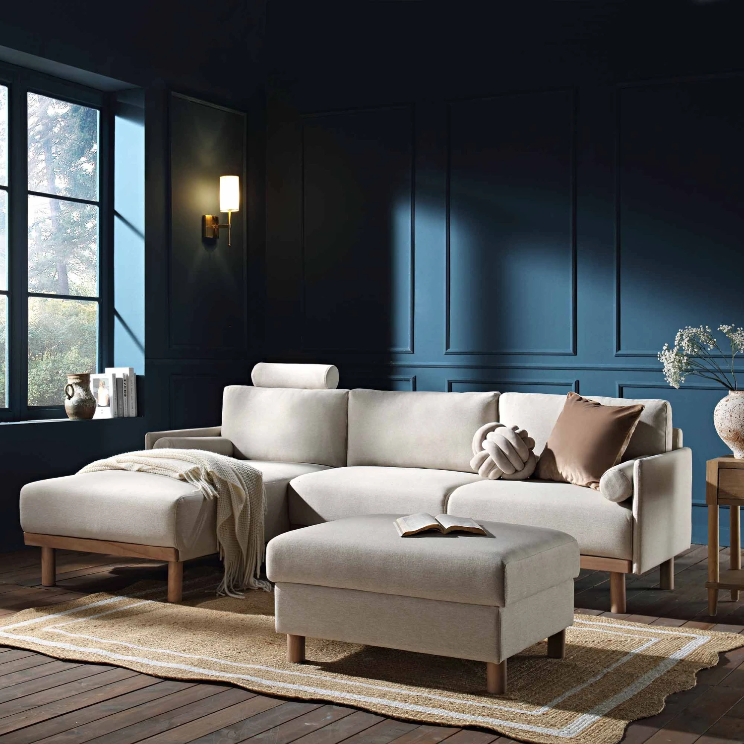 Timber Oatmeal Fabric Sofa, Large 3-Seater Chaise Sofa Left Hand 3 Timber Oatmeal Fabric Sofa, Large 3-Seater Chaise Sofa Left Hand