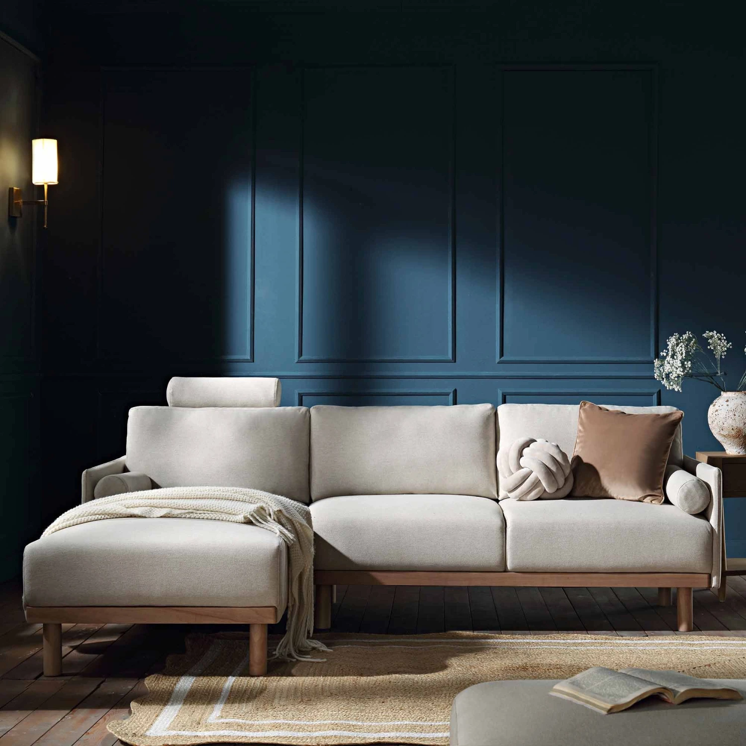 Timber Oatmeal Fabric Sofa, Large 3-Seater Chaise Sofa Left Hand 4 Timber Oatmeal Fabric Sofa, Large 3-Seater Chaise Sofa Left Hand - Image 2