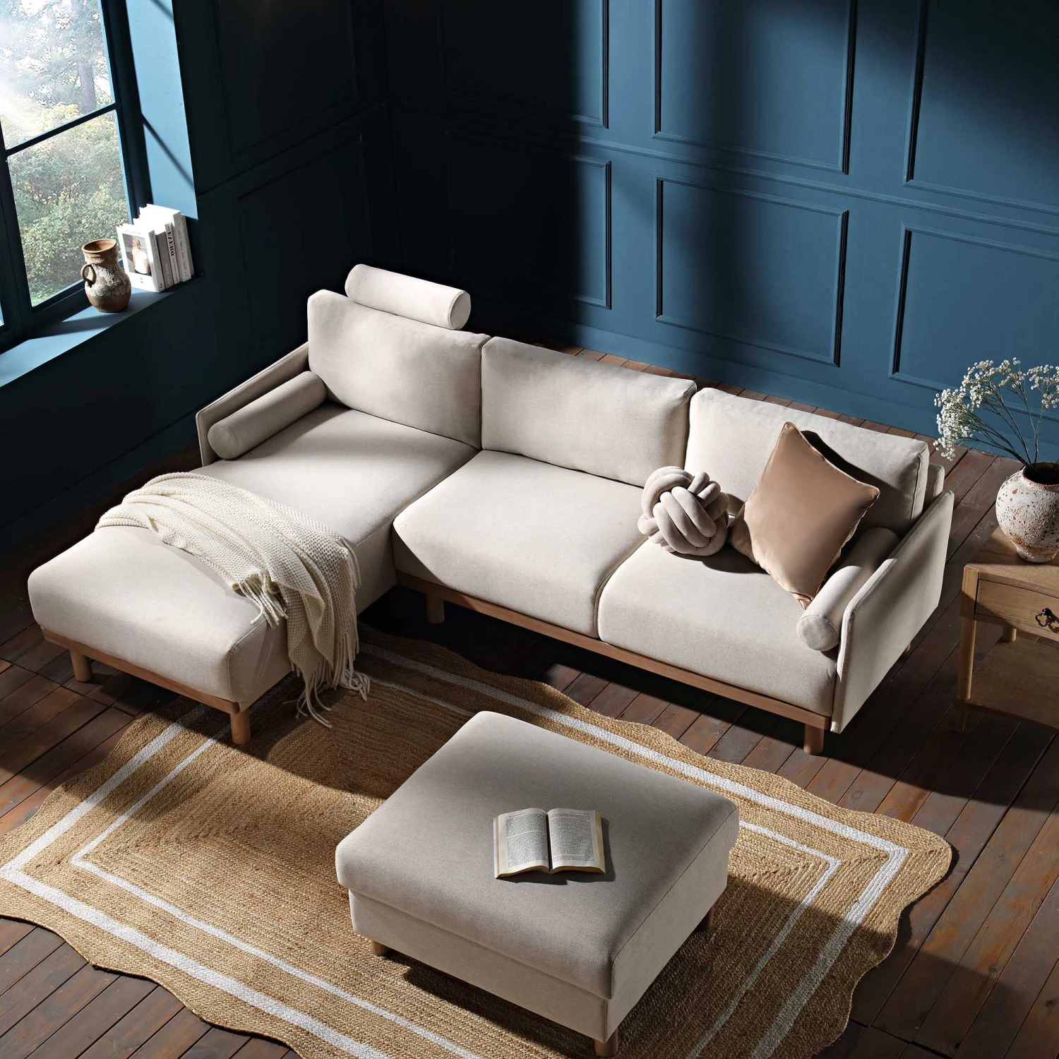 Timber Oatmeal Fabric Sofa, Large 3-Seater Chaise Sofa Left Hand 5 Timber Oatmeal Fabric Sofa, Large 3-Seater Chaise Sofa Left Hand - Image 3