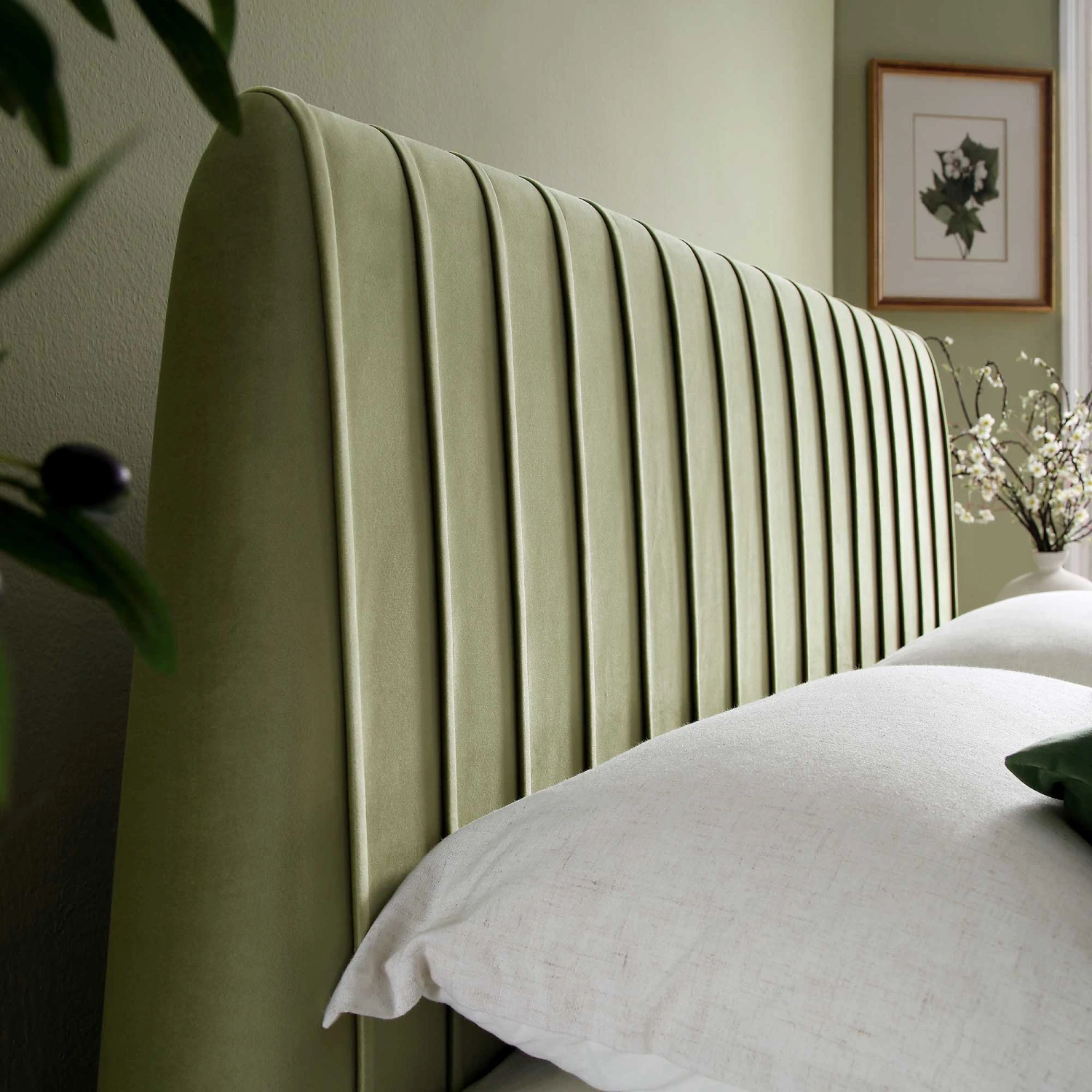 Helia Pleated Ottoman Storage Bed, Lichen Velvet 6 Helia Pleated Ottoman Storage Bed, Lichen Velvet - Image 4