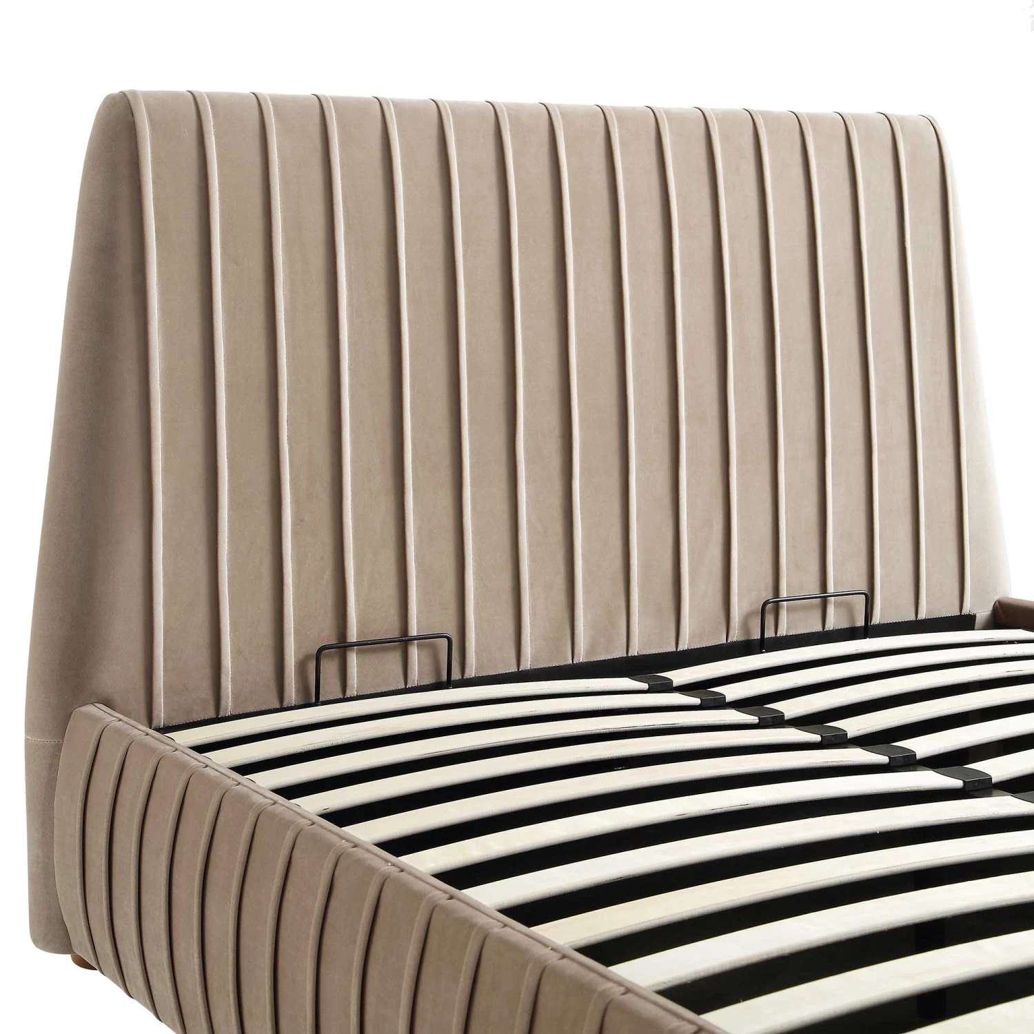 Helia Pleated Ottoman Storage Bed, Taupe Velvet 14 Helia Pleated Ottoman Storage Bed, Taupe Velvet - Image 12