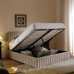 Helia Pleated Ottoman Storage Bed, Taupe Velvet 20 Helia Pleated Ottoman Storage Bed, Taupe Velvet -FINZ Furniture Shop JAH 012 MINK VEL scene2