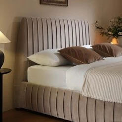 Helia Pleated Ottoman Storage Bed, Taupe Velvet 21 Helia Pleated Ottoman Storage Bed, Taupe Velvet -FINZ Furniture Shop JAH 012 MINK VEL scene3