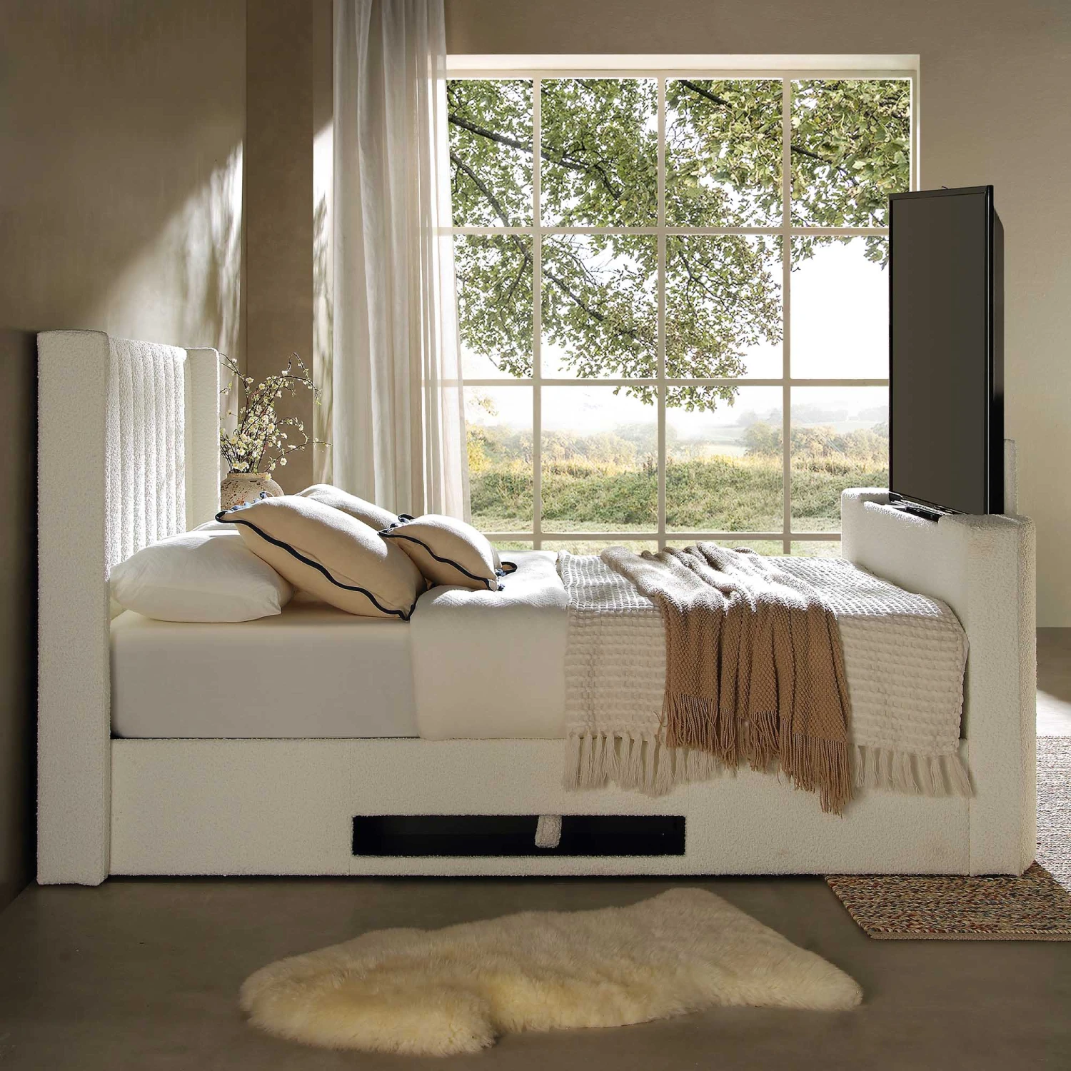 Wilton White Boucle Ottoman TV Bed 4 Wilton White Boucle Ottoman TV Bed - Image 2