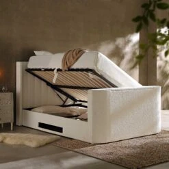 Wilton White Boucle Ottoman TV Bed 23 Wilton White Boucle Ottoman TV Bed -FINZ Furniture Shop JAH 015 ECRU BOU scene2
