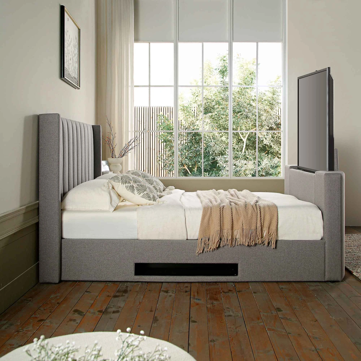 Wilton Grey Fabric Ottoman TV Bed 4 Wilton Grey Fabric Ottoman TV Bed - Image 2