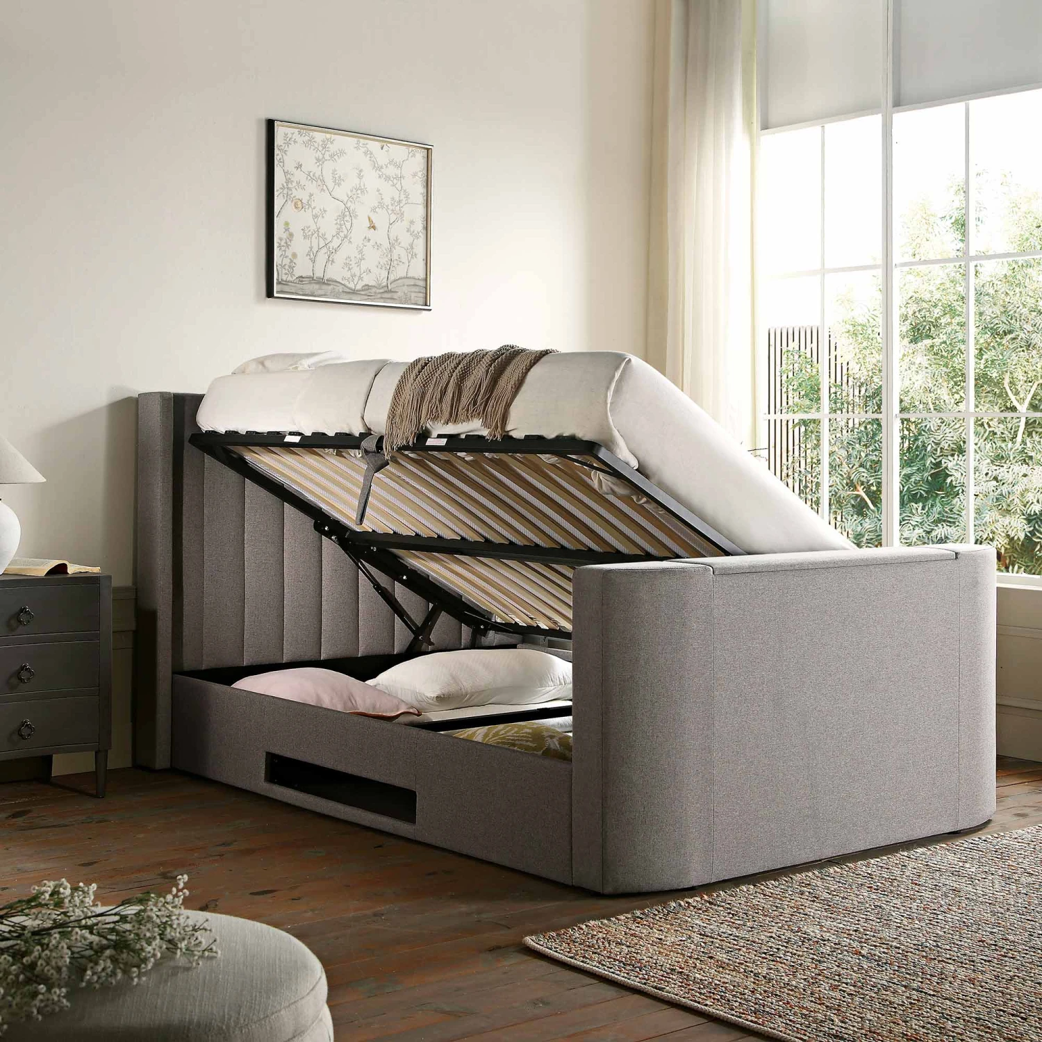 Wilton Grey Fabric Ottoman TV Bed 5 Wilton Grey Fabric Ottoman TV Bed - Image 3