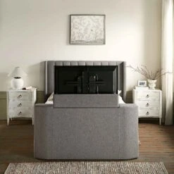 Wilton Grey Fabric Ottoman TV Bed 25 Wilton Grey Fabric Ottoman TV Bed -FINZ Furniture Shop JAH 015 GREY FAB scene4