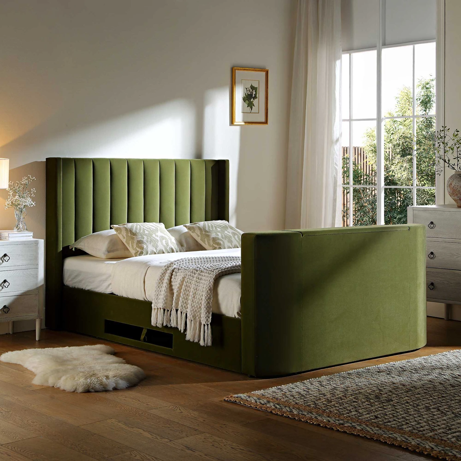 Wilton Moss Green Velvet Ottoman TV Bed 3 Wilton Moss Green Velvet Ottoman TV Bed