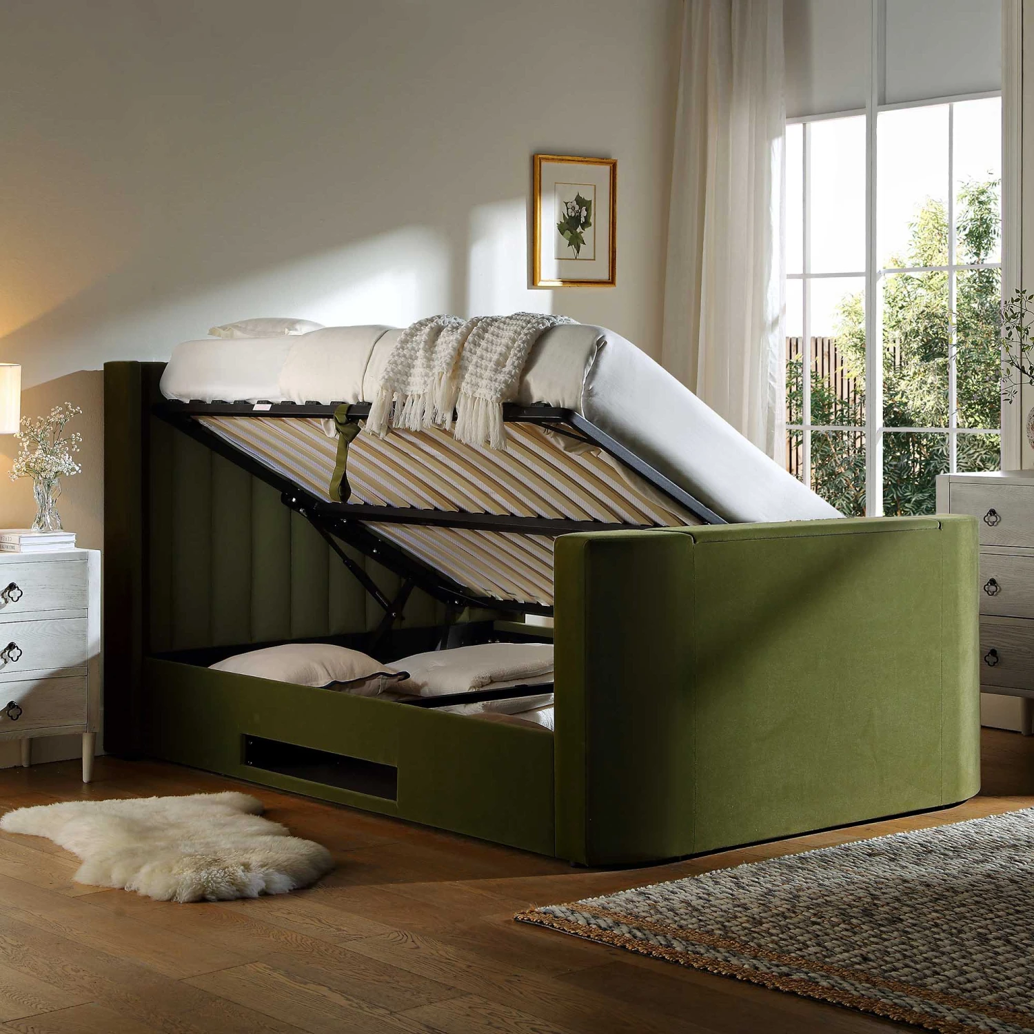 Wilton Moss Green Velvet Ottoman TV Bed 5 Wilton Moss Green Velvet Ottoman TV Bed - Image 3