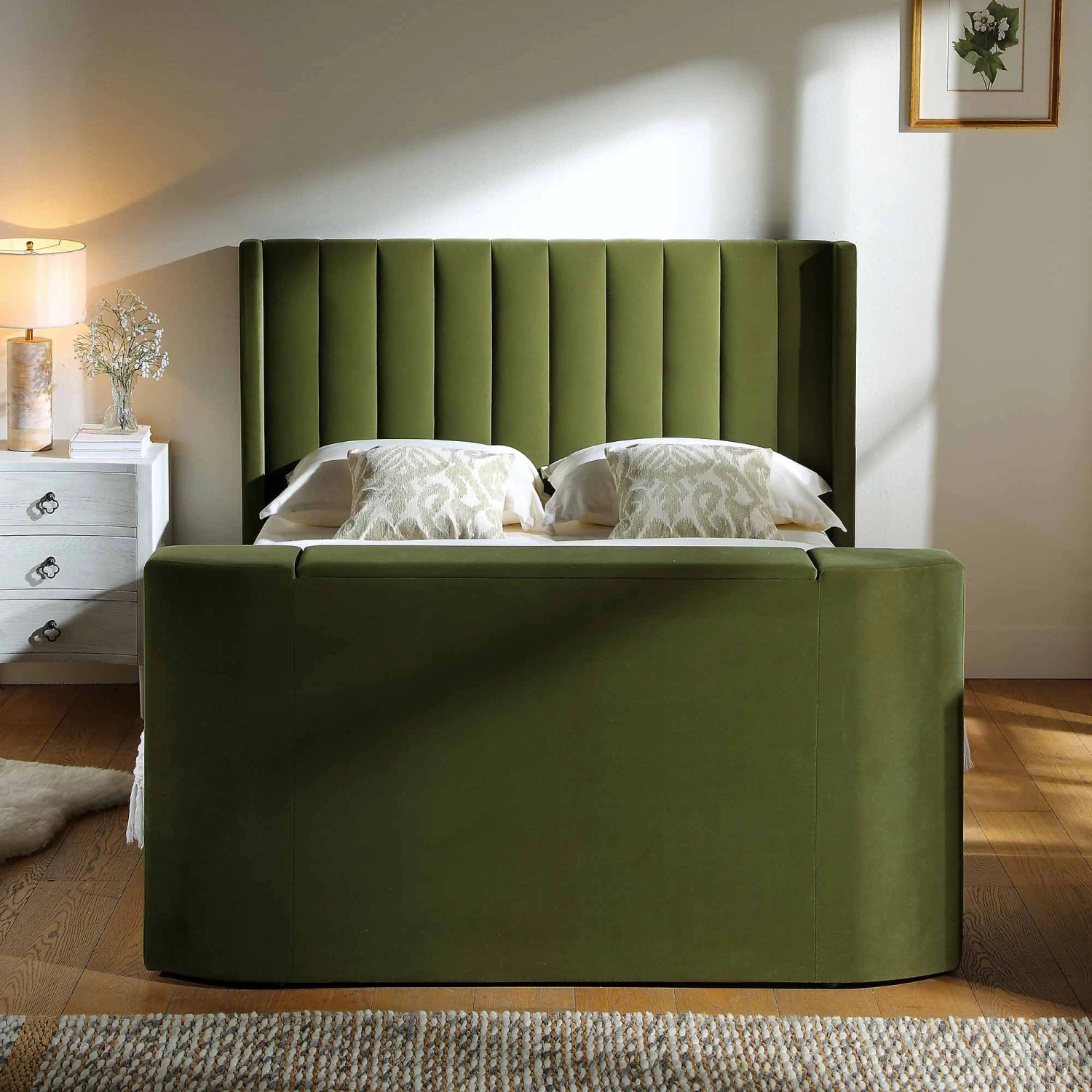 Wilton Moss Green Velvet Ottoman TV Bed 6 Wilton Moss Green Velvet Ottoman TV Bed - Image 4